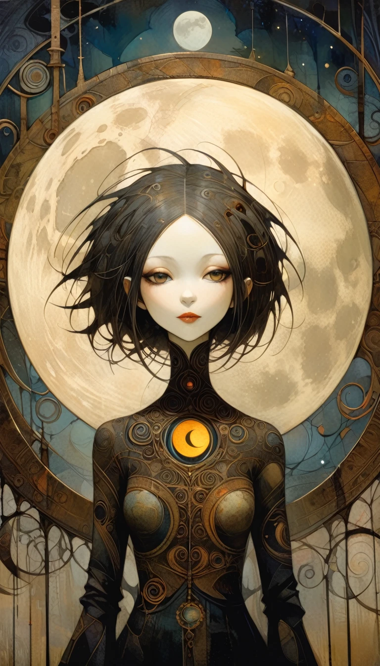 the moon, Artwork inspired by Dave Mckean, intricate details, oil painted
