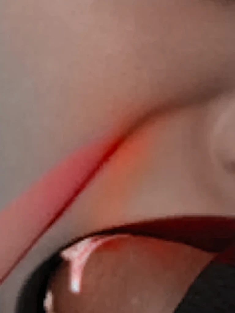 there is a woman with a red lip and a black shirt, neck zoomed in from lips down, neck zoomed in, sexy lips, close up at face, small lips, extremely close shot, closeup at the face, small lips pointy nose, luscious lips, face close up, very small lips, closeup. mouth open, close up face, The girl is sucking penis with her mouth.