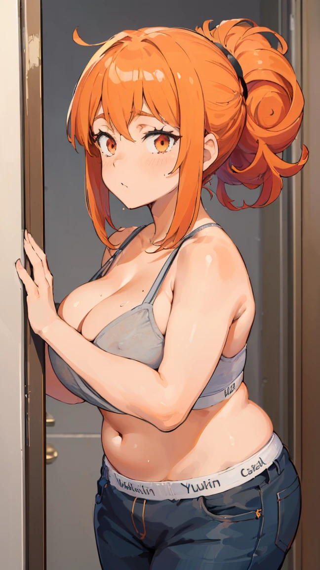 (Highest quality, 8K, masterpiece :1.3),Mrs. Yuigahama,ガハMom, As I expected, my youth romantic comedy is wrong。,Voluptuous body, One woman,30 years old,Mom,Orange Hair,Bun Hair,Gray Calvin Klein Underwear,Sex,Leg spread,Plump,Take off your clothes