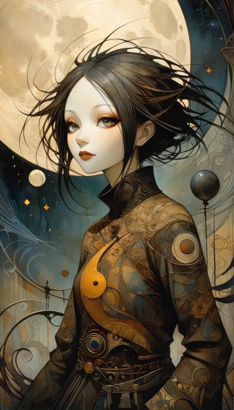 the moon, Artwork inspired by Dave Mckean, intricate details, oil painted
