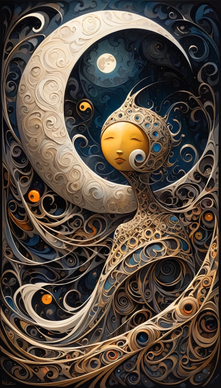 the moon, Artwork inspired by Dave Mckean, intricate details, oil painted
