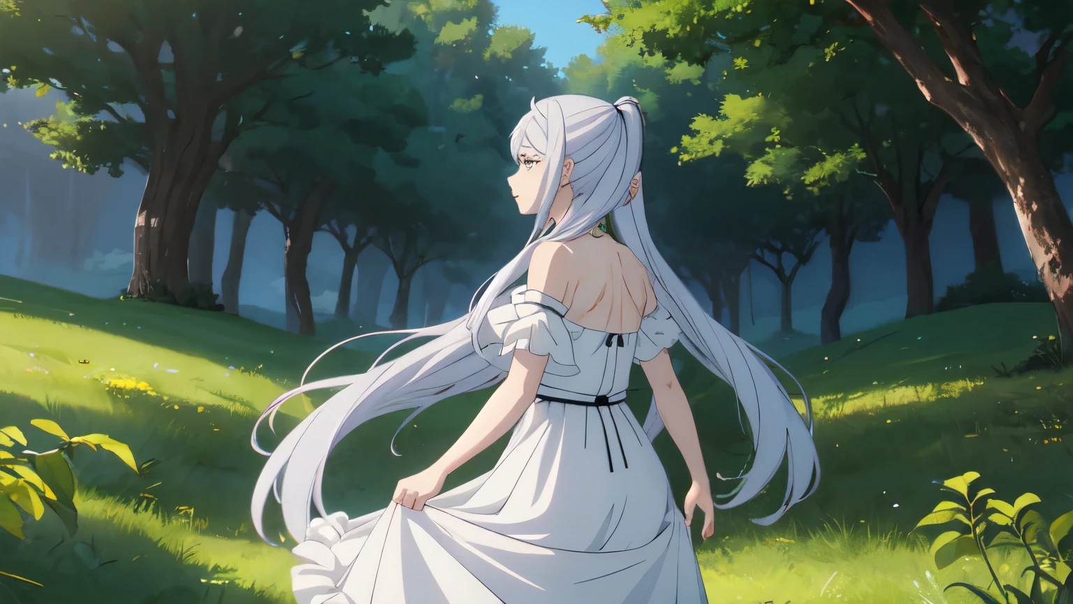 anime girl standing in front of a tree with a large tree in the background, 2. 5 d cgi anime fantasy artwork, anime fantasy artwork, anime epic artwork, anime beautiful peace scene, anime fantasy illustration, beautiful fantasy anime, beautiful anime artwork, anime art wallpaper 8 k, anime art wallpaper 4k, anime art wallpaper 4 k, smooth anime cg art, beautiful anime art style, magical clearing, beautiful anime art, magical battlefield background, epic anime fantasy, anime wallaper, the world tree, anime nature wallpap, anime nature, Лучшее качество, шедевр, Высокое разрешение, Один, (заморозить_sousounoзаморозить:1.10), 1 девушка, закрытый рот, эльф, ЮВЕЛИРНЫЕ ИЗДЕЛИЯ, полосатая рубашка, верхняя часть тела, белая накидка, Невыразительный, полосатая одежда, смотрю на зрителя, На открытом воздухе, аниме_стиль, 3