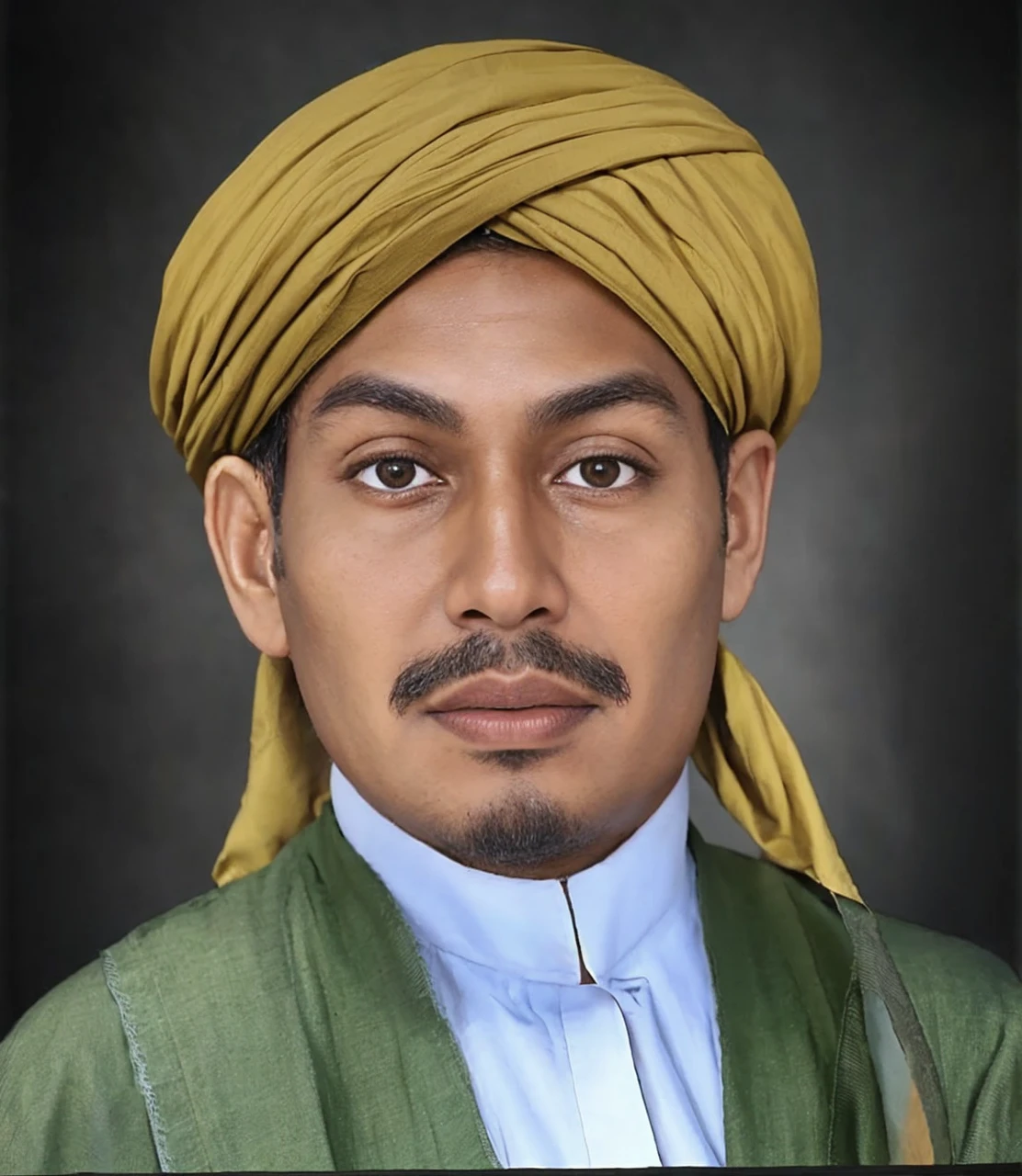 Muslim man, brown skin aged 40 years or over, wearing a shabby cloth robe, cloth turban. Hd realistic photos