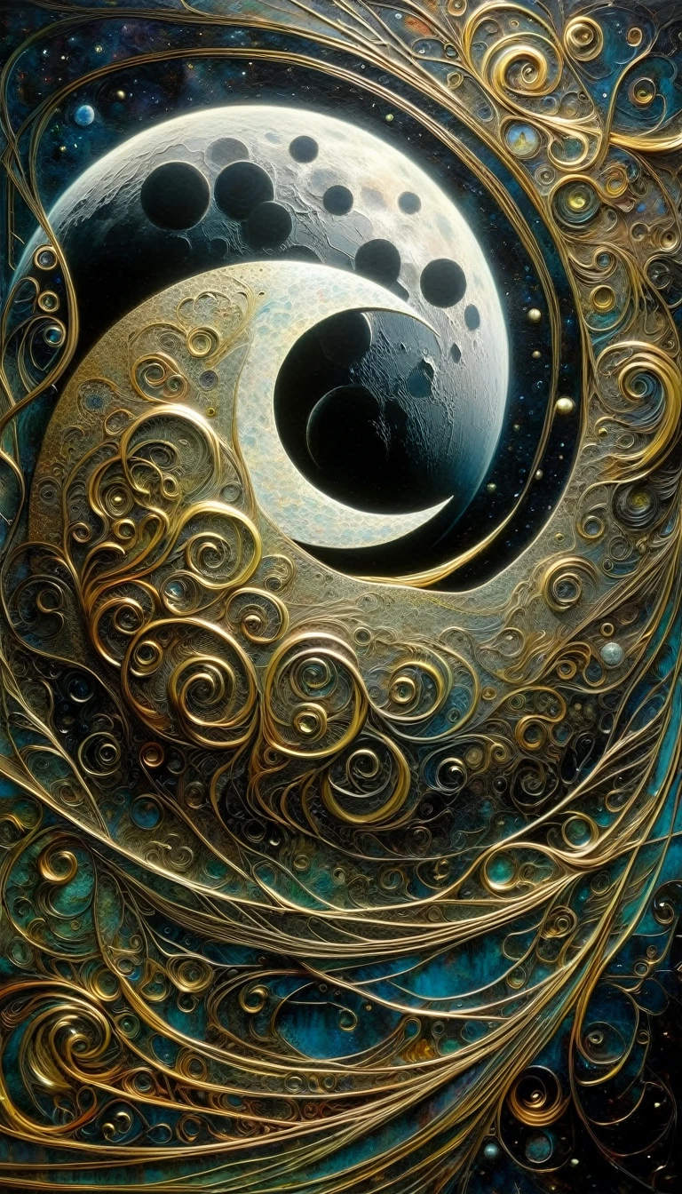 the moon, Artwork inspired by Dave Mckean, intricate details, oil painted