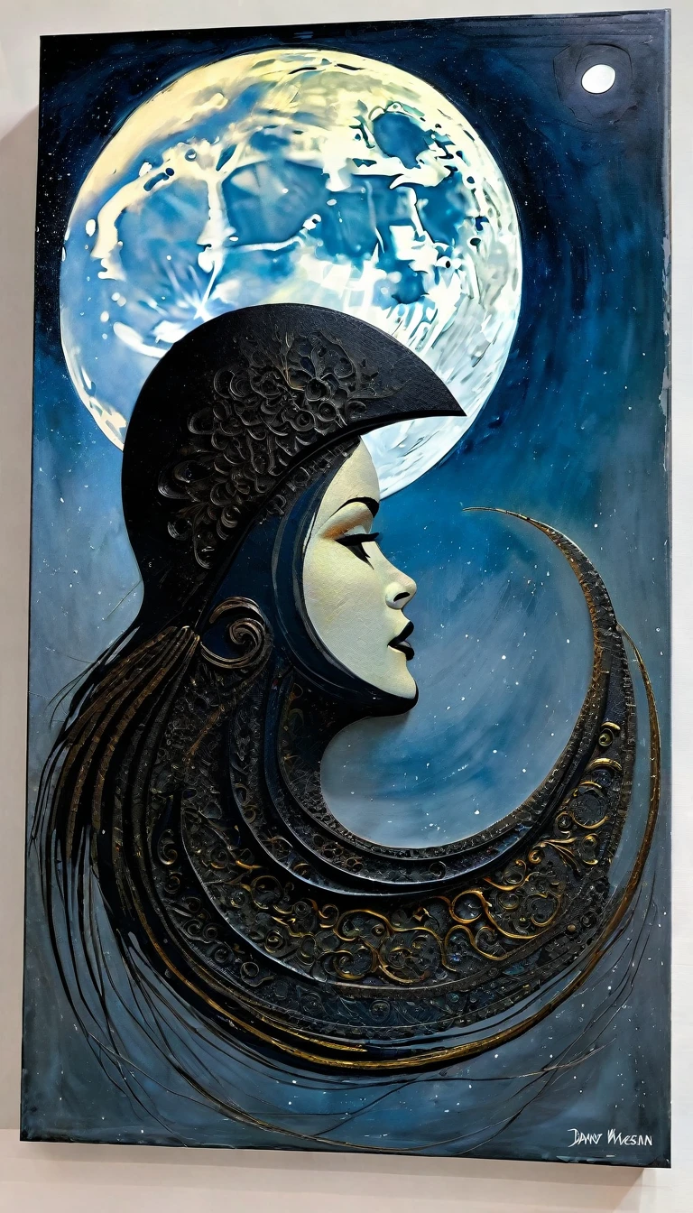 the moon, Artwork inspired by Dave Mckean, intricate details, oil painted