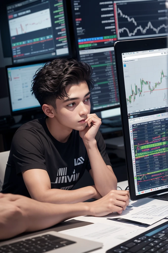 man trading stocks at home