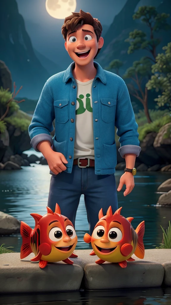 John e peter estão sentados à beira de um rio, your fishing rods in the water.

 The full moon lights up the night. John: say hey, peter, Do you know which fish fell into the wall and got hurt??

peter: anguish, John?John: Oh, that&#39;s right!

peter ri.peter: good! Now, it&#39;s my turn. anguish é o peixe que faz a gente rir?John: Humph... I don&#39;t know. 

anguish?peter: The funny guy! John ri alto. John: This was good, peter. 

bet, and this? Why fish don&#39;t like watching television?peter: no faço ideia. Why?John: Because it only has channels![They both laugh.]peter: That was great! I have another. 

Do you know which fish is worthless??John: no. anguish é?peter: The ball fish, because it only fills up and is worthless! They keep laughing, the night advances, and the jokes and laughter echo along the riverbank.

