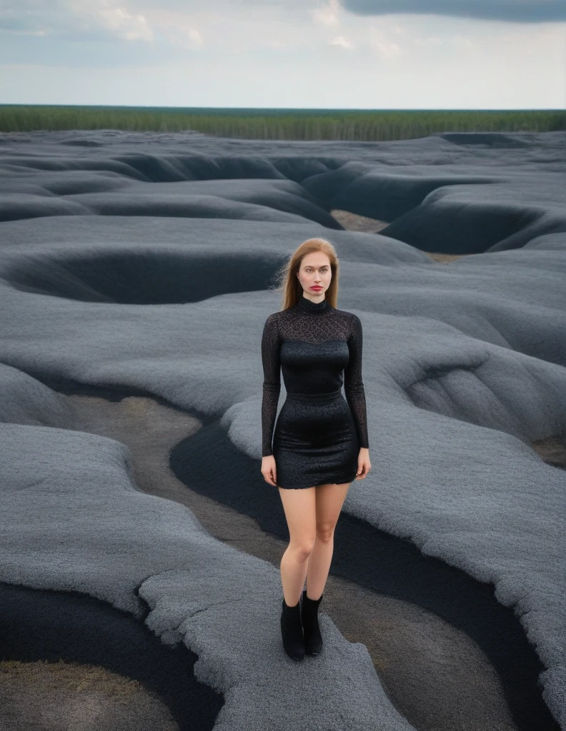 Estonia,  a young beautiful woman at a peculiar landscape