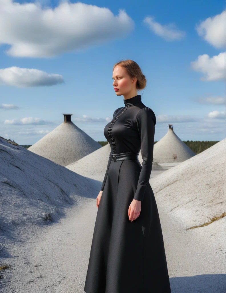 Estonia,  a young beautiful woman at a peculiar landscape