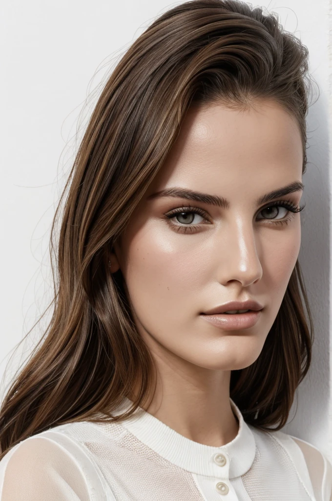 face of Macarena achaga from the front on white background
