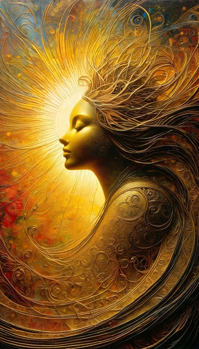the sun, Artwork inspired by Dave Mckean, intricate details, oil painted