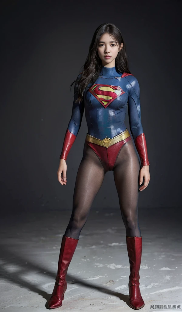 No background、(((Beautiful legs in black tights.)))、(((Legalizing suffering beauty)))、((((Make the most of your original images)))、(((Supergirl Costume)))、(((Beautiful Hair)))、(((suffering)))、(((Always wear black tights on your feet.、Wear red boots)))、((Best image quality、8K))、((Highest quality、8K、masterpiece:1.3))、(((Preserve background )))、Sharp focus:1.2、Beautiful woman with perfect figure:1.4、Thin abdominal muscles:1.2、Wet body:1.5、Highly detailed face and skin texture、8K