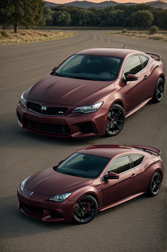 Create a matte wine red car with a logo that says Lunix