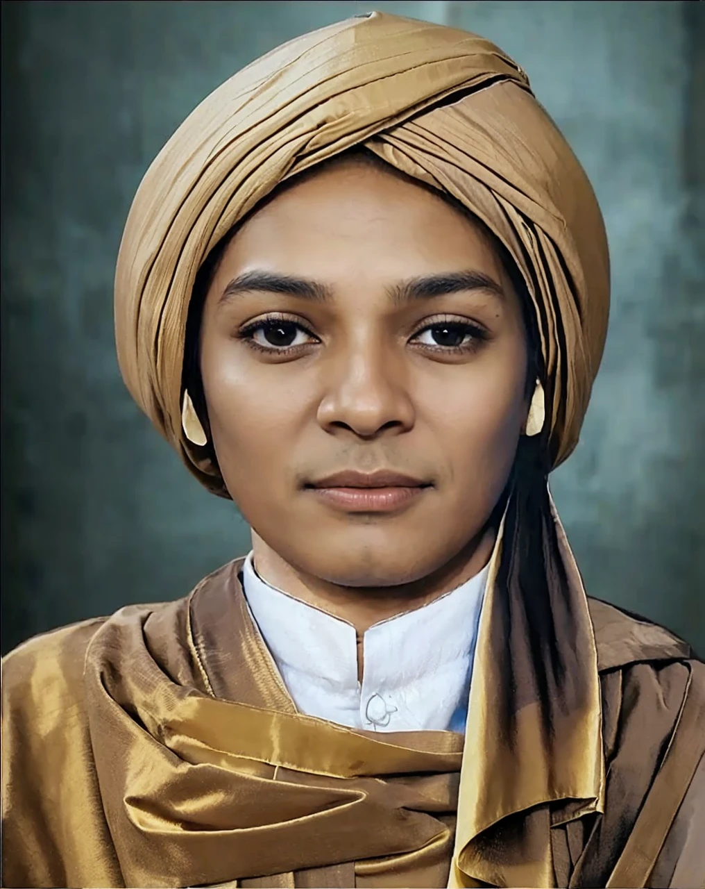 Muslim man, brown skin aged 40 years or over, wearing a shabby cloth robe, cloth turban. Hd realistic photos