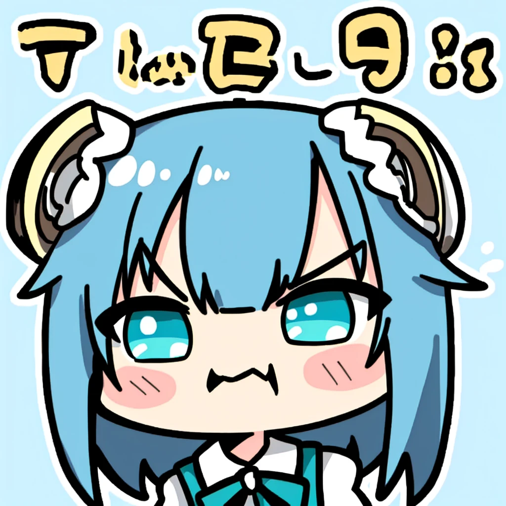 Chibi, ((hight quality, 18k, best quality)), black and cyan hair color, short hair, angry cute