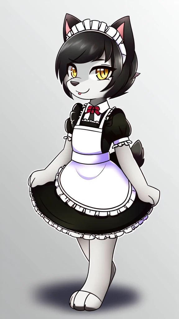 yellow eyes yellow eyes Black short hair trendy outfit Black short hair trendy outfitsterpiece), (best quality), (anthro furry:1.3, snout:1.2, anthro:1.3, furry:1.2, solo female:1.2), (extremely detailed:1.3), cat catcroptop, loonashorts,(maid dress)