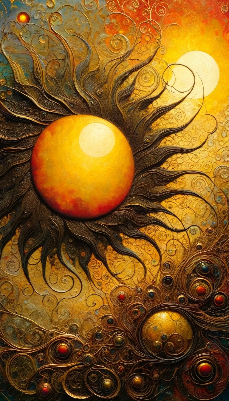 the sun, Artwork inspired by Dave Mckean, intricate details, oil painted