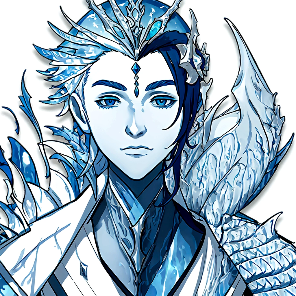masterpiece, best quality, simple background, white background, portrait, solo, 1boy, fish scales, blue skin