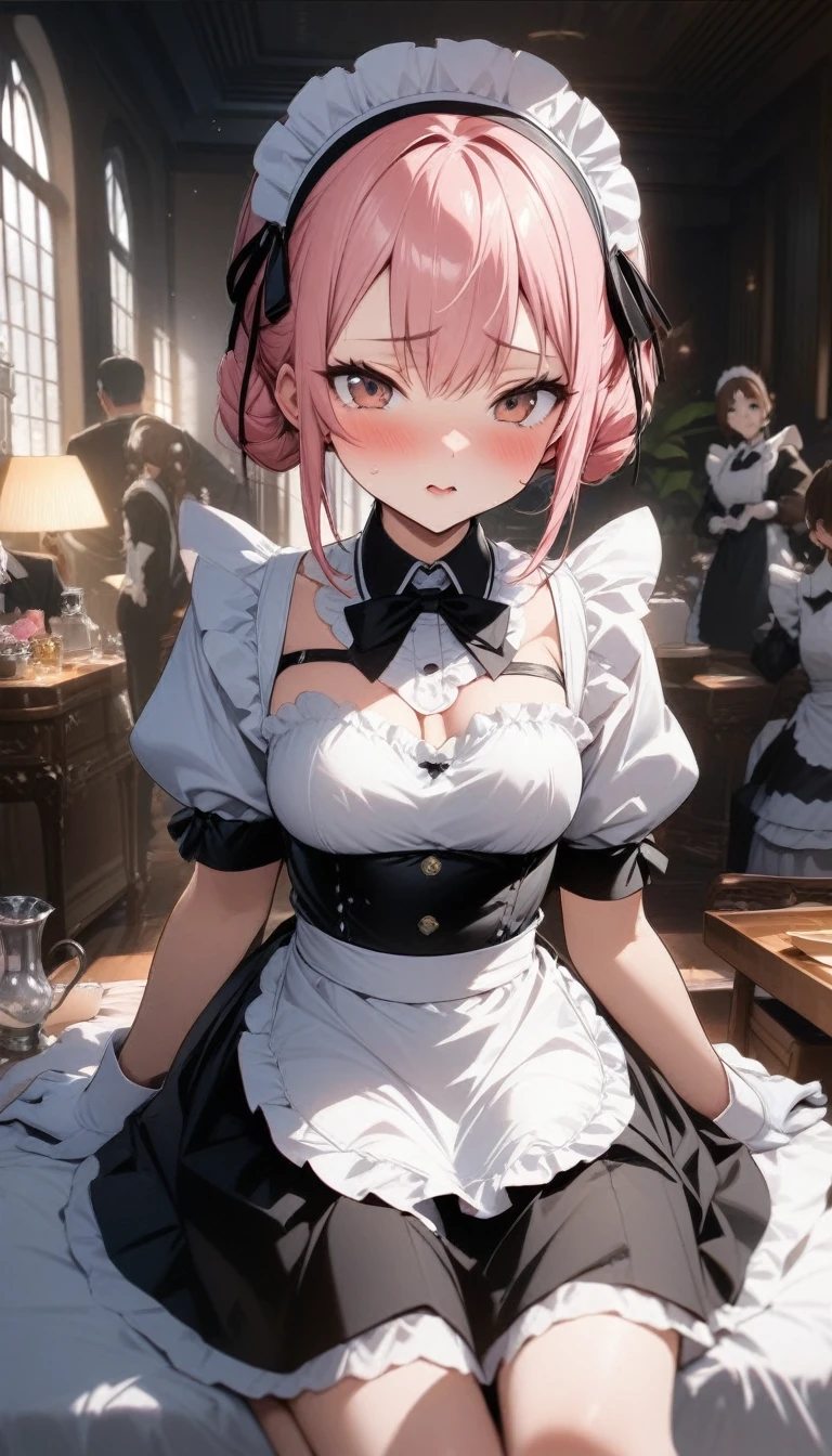 Painting art、cute、overhaul、Sitting cross-legged in front of the work, Selling your body at a soapland、(Best image quality),(Hair is pink、Drill Twin、Maid clothes),(Master's Work),(Super detailed),(詳細なeyeの描写:1.0),(Lens flare:1.0),(Movie Posters:1.0),(Tarot Border:1.0),Portraitureは中央に配置されます,(close:1.0),(nagative space:0.8),(Negative space:1.6),(alone),(colorfulに浮かぶ {Wind|Water magic|ink|crystallizations|ice|fire|inflammation|lightning|web|rock|sand|particle|光のfire花|Blood}:1.0),(colorfulなものが多い {Soap bubble|cloud|Thorn|spike|Grapevine|current|spiral|barely|wing|Tattoo|Cube|octahedron}:1.0),(floating {red|green|green|Aqua|purple|yellow|black|white|gray|Pink|orange|lime} {ribbon|Fater|particle|blade|water滴|Snow Flower|soft ball}:1.0),({crystallization|ice|fire|inflammation|Wind|water|Earth|stone|space|musical|Sonic|Vortex} {magic|wing}:1.0), ({Ray Tracing,Shine|Speckled sunlight,light,Caustics|night,Black Theme|mysterious,Creepy|easy going,pastel}:1.2), ({colorful|Sparkling|Multicolor}:1.0),(Beautiful sparkle:1.0),({Leaning forward|Lean back|Tilt to the side|}:1.2),{(smile:1.0)|(False Smile:1.0)|(Stern expression:1.0)},({small|small||lips,eyelash}:1.0),{(Open your mouth:1.0)|(Mouth closed:1.0)|},({eyelash|eye shadow||}),{片eyeを閉じて|||},(),({From below|From above|From the side From the side|From behind|Face-to-face viewer}:1.3),(Hello:1.3),(Tilt your head:1.0),(Dynamic pose:1.1),,({red|green|green|Aqua|purple|yellow|black|white|gray|Pink|orange|lime} {armor|dress|Collared shirt|suit|Costume}:1.0),({formal|army|Techwear|Urban style|casual,casual clothes|Fantasy,Magister|wild,Tribe|sf,Futuristic}),({Checked skirt|Layered skirt|Fluffy dresses|tights|pants|Shorts}),({red|green|green|Aqua|purple|yellow|black|white|gray|Pink|orange|lime} {eye|eye|student}:1.4),,,,{Length jacket|Blazer jacket|Cape|sweater|tie||},{(Floating Cape:1.0),|}({Fox Ears, Fox Girl|吸Blood鬼, Bat Wings|Pointed Ears,(Fairy:0.5)||}:1.1),({Abstract background|city,Skyscraper|forest,garden|city|shrine|cave,underground|Swamp|lake|winter|Alien planets|}:1.4),({indoor,internal|屋outside,outside}:1.1),,({Sitting|flight|Jump|lay|Are standing|Are standing on one leg}:1.1),({Skin of color|white skin|green skin|greenwhiteい肌|By thing|Shiny skin|blackい肌||}:1.1),({Full Body Lesbian|Upper Body|Portraiture|}:1.25),{tooth, 皮のtooth|Tongue Stock|Frowning|lipsを噛む|Thinking|||||}, {虚ろなeye| student in symbol shapes, Heart-shaped student| Slit pupil, + +|||||}, (pink hair, twin tails twin drill, show your forehead, blue eyes, White frilled white headband, slanted eyes, smile, long sideburns, curled bangs, neck ribbon, Forehead, amount),