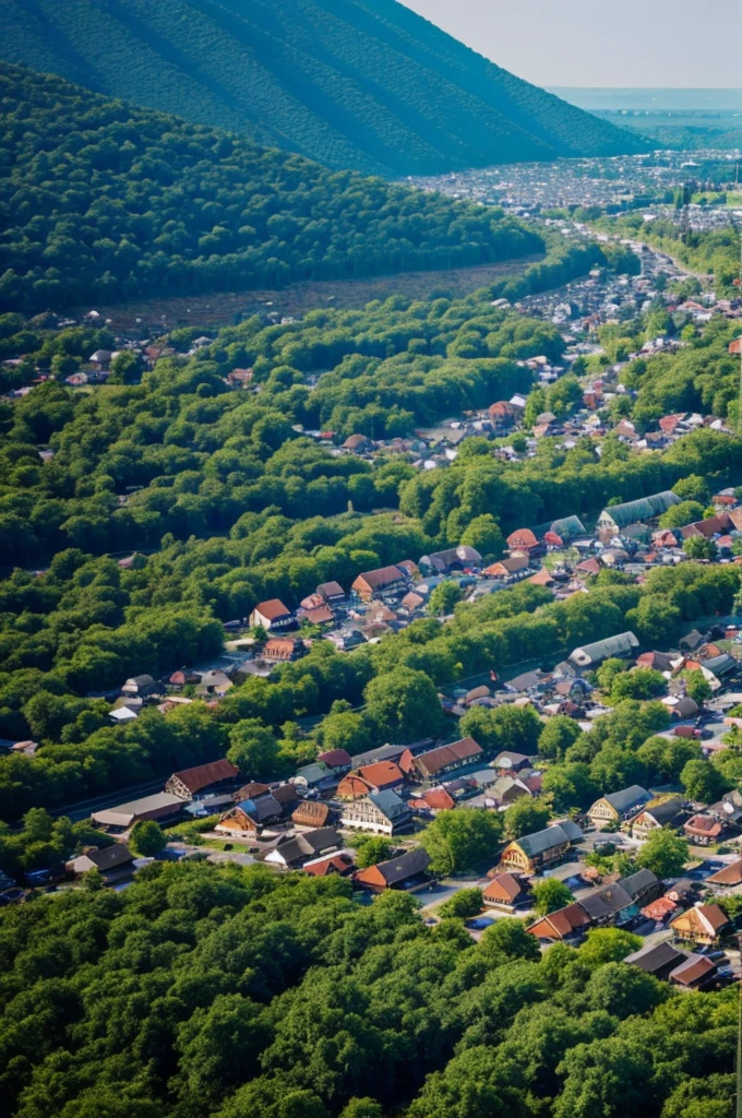A town surrounded by a dense forest