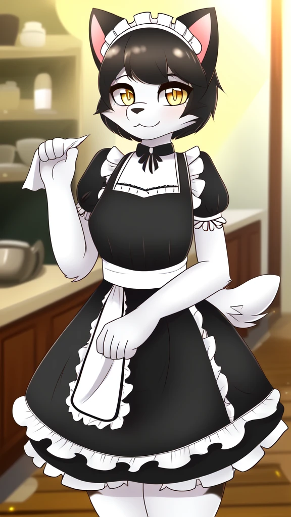 yellow eyes yellow eyes Black short hair trendy outfit Black short hair trendy outfitsterpiece), (best quality), (anthro furry:1.3, snout:1.2, anthro:1.3, furry:1.2, solo female:1.2), (extremely detailed:1.3), cat catcroptop, loonashorts,(maid dress) Sexy