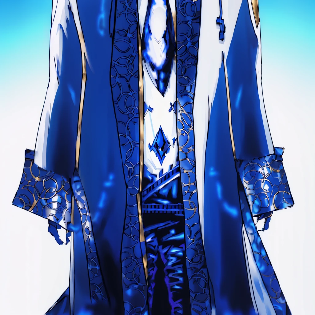 master piece, 8k detail. a sorcerer with a bow on his back and a hood, ((wearing aristocrat robe with hood)), ornate cyberpunk robes, ornate robes, occult robes, ornate flowing robes, bold color, picture of a male cleric, wearing aristocrat robe, clean lineart, ( ( wearing a long coat ) ), intricate robes, dark blue robe with gold trimming, ornate flowing robe, wearing mage robes, no backdrop, white background