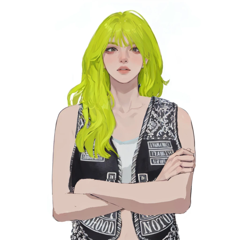 (masterpiece:1.2, best quality), (1girl, solo, upper body:1.2),flat face,Hair: buzz cut, Clothing: oversized, distressed denim jacket with patches and pins, paired with black skinny jeans and combat boots, Hanging out in an underground music venue or street art exhibit