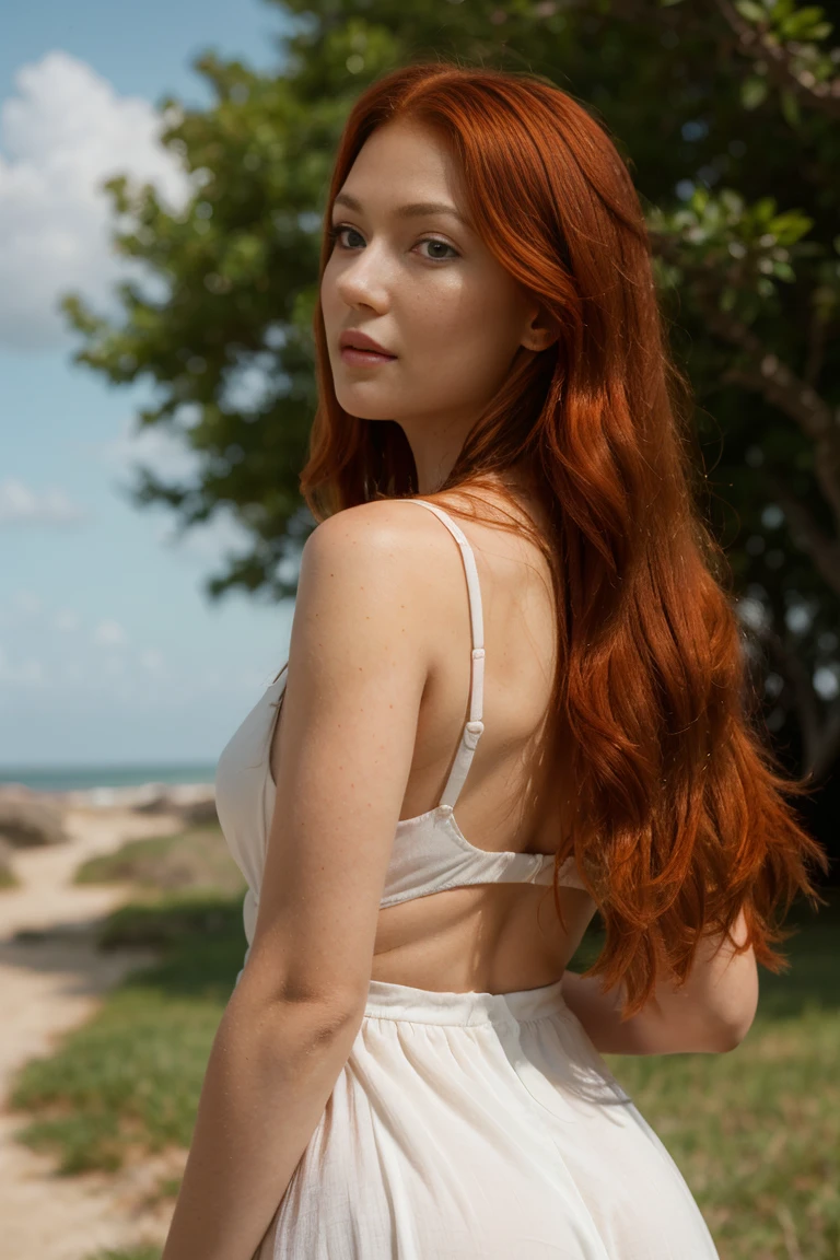 white dress lying in the grass,dress,white dress,lying,grass,beach,back view,common outfit,back view,suspicious glance,distrustful gaze,skeptical look,accusatory stare,blaming gaze,Asian eyes,Slanted eyes,Narrow eyes,Squinted eyes,Almond-shaped eyes,Orientally-shaped eyes,lord of the ring,elf,arwen,leg spread,sulphurous,lascivious, torrid, (bella hadid:1.1),look towards the viewer,beautiful detailed face,beautiful detailed body,long red hair,ginger, red head ginger,long red-haired girl with green eyes,realistic photo,highres,ultra-detailed,photorealistic,vivid colors,bokeh, concept artists,green eyes, long red hair,ginger,red head ginger,best quality, 4k, 8k, highres,masterpiece:1.2, ultra-detailed,realistic, photorealistic, photo-realistic:1.37, girl with green eyes and long red hair, stylish makeup, perfect lighting,photo,glamorous pose, a close up of a woman with red hair, with red hair and green eyes, red head, red hair, she has red hair, red girl, red hair girl, with red hair, red hair and attractive features, brilliantly colored, red hair goddess, red hair girl