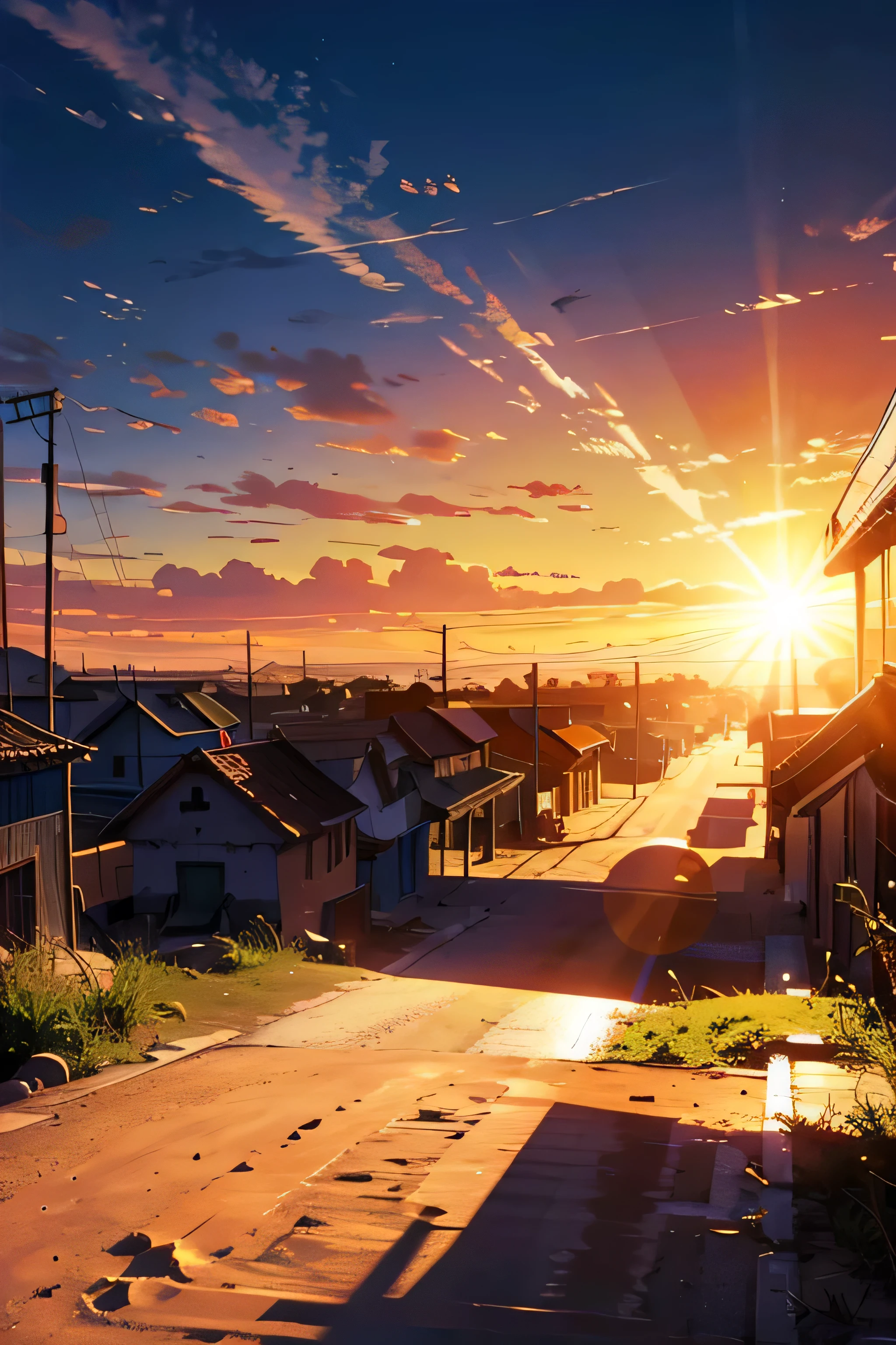 Alone in a deserted town facing the sun