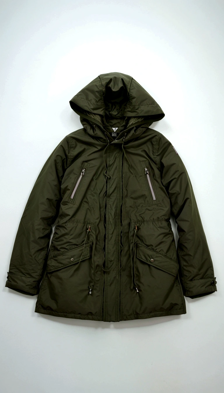 arafed jaket with hood and zippers on a white background, hooded, jaket, Olive, tuffle coat, longcoat, above all, Olive green, above all with many pockets, ballade, anja millen, Utility, Roots and hay coat, 90's, 9 0's, forst, in a full medium shot, short coat, green hoodie