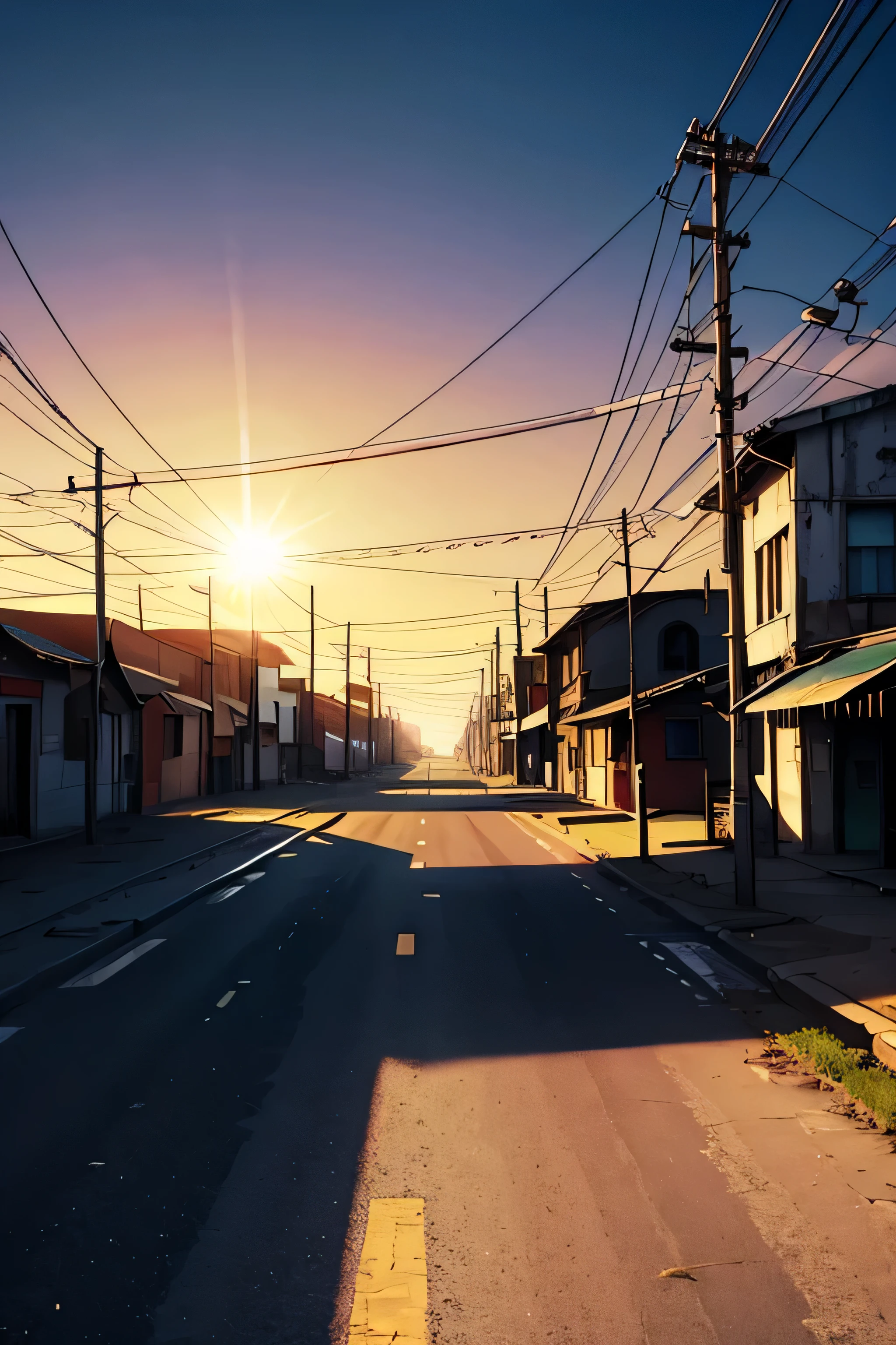 Alone in a deserted town facing the sun