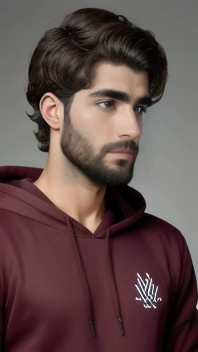 JUDAEAN man in sweatshirt medium hair focus on the face.