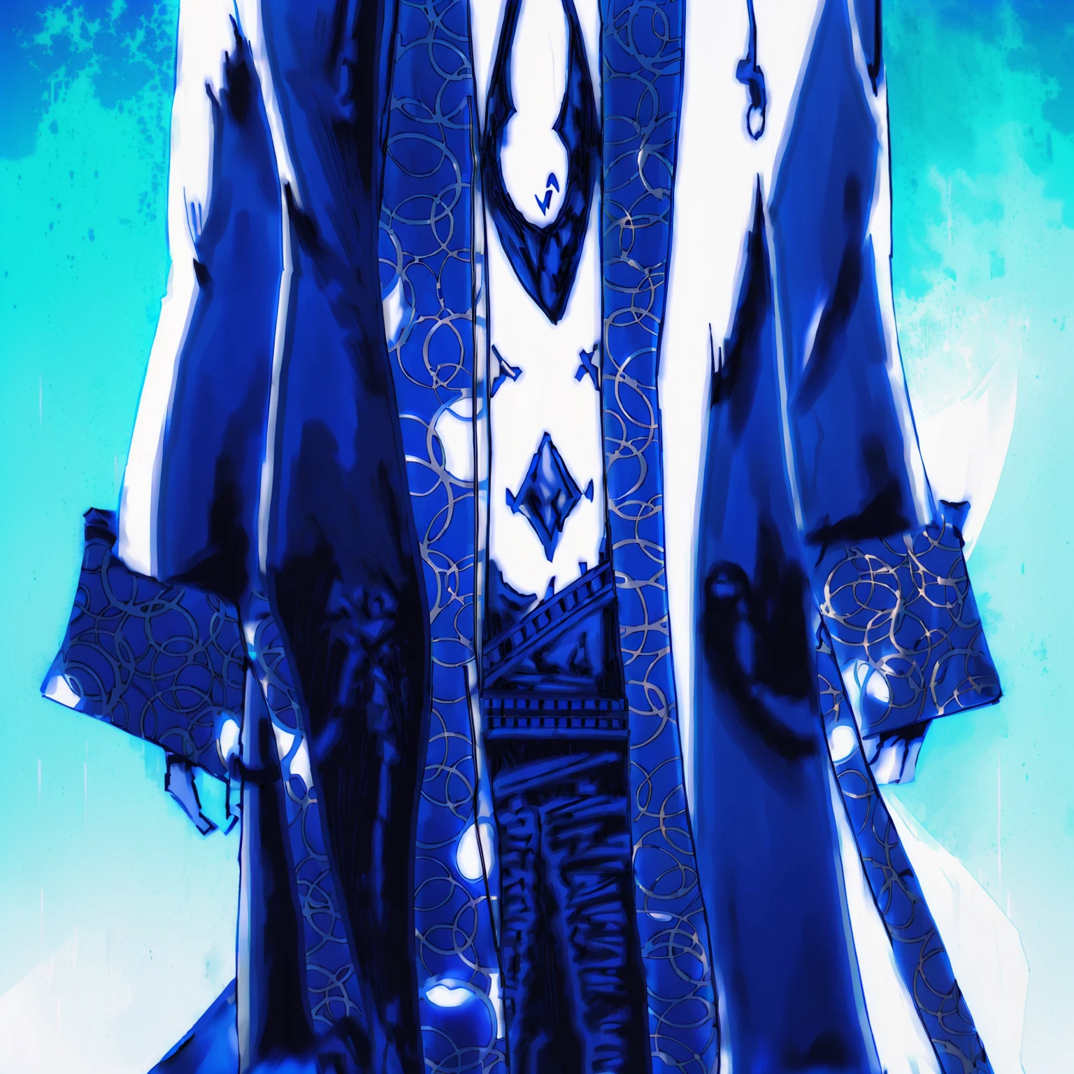 master piece, 8k detail. a sorcerer with a bow on his back and a hood, ((wearing aristocrat robe with hood)), shinny ornate cyberpunk robes, ornate robes, occult robes, ornate flowing robes, bold color, picture of a male cleric, wearing aristocrat robe, clean color, ( ( wearing a long coat ) ), intricate robes, dark blue robe with gold trimming, ornate flowing robe, wearing mage robes, no backdrop, white background.