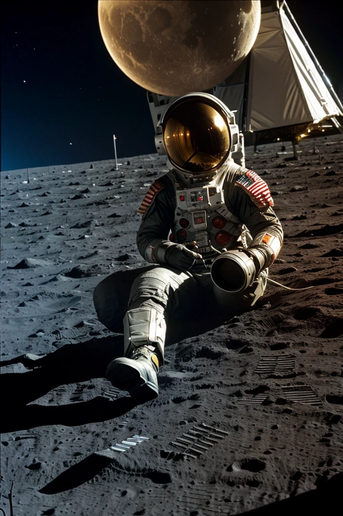 Martian listening to music on the moon