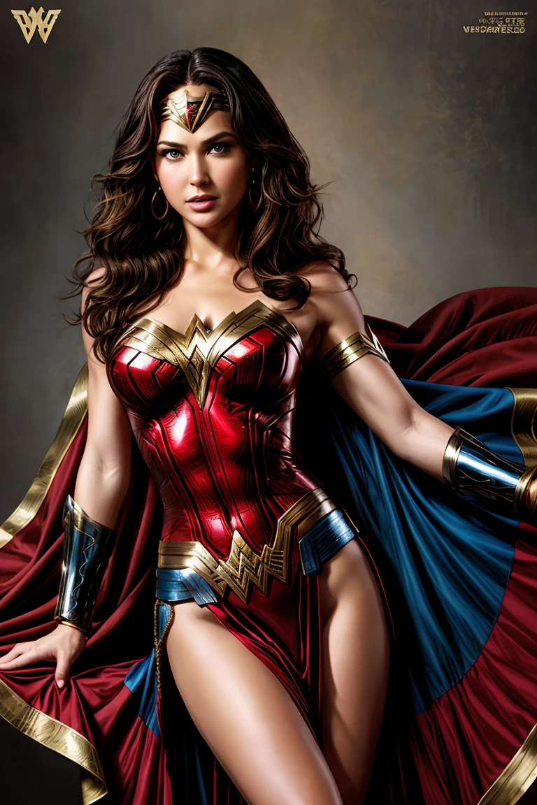 Wonder Woman in a Vivienne Westwood-inspired dress drawn by W. Scott Forbes for Variant Comic Book. Woman looks like a hybrid of Lucy Lawless and Beyonce.