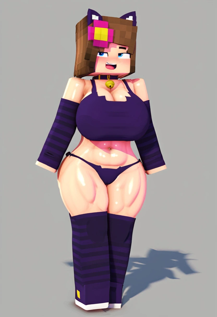 (8k, RAW photos, top quality, masterpiece: 1.2), (High Quality), ray tracing, HDR, (High Details), (Face detail), (Shadow Detail), 1girl, solo, Jenny belle, 3d, 3d render, minecraft woman, large breasts, cat ears, cat cosplay, collar, blue eyes,huge overfilled breast_implant, huge keep_inflating_Extrem_like a blimp, filling her up more plump , large Breast Augmentation Implants breast expander fill up, extremely huge inflated muscles, extremely filling her up more plump and rotund