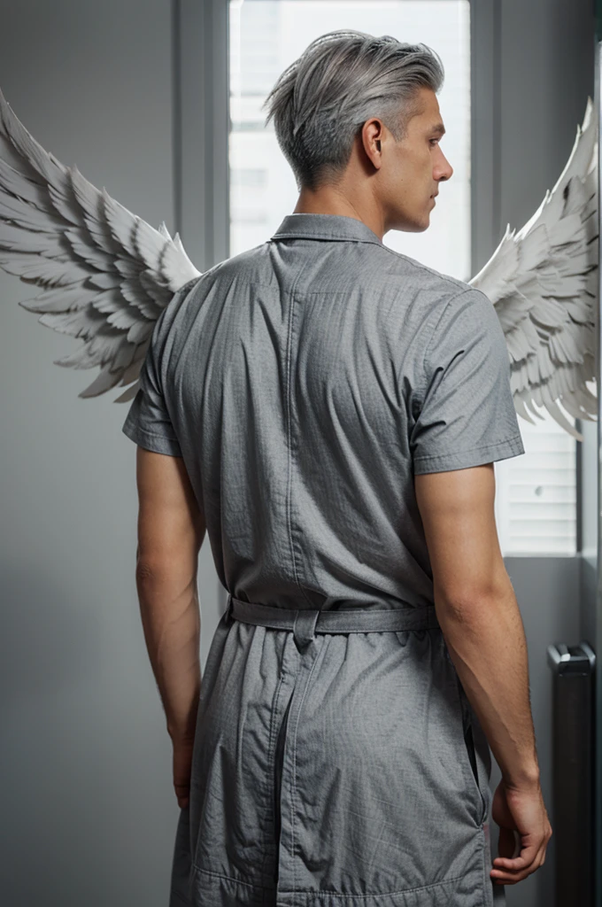 Back Man, gray hair with angel wings