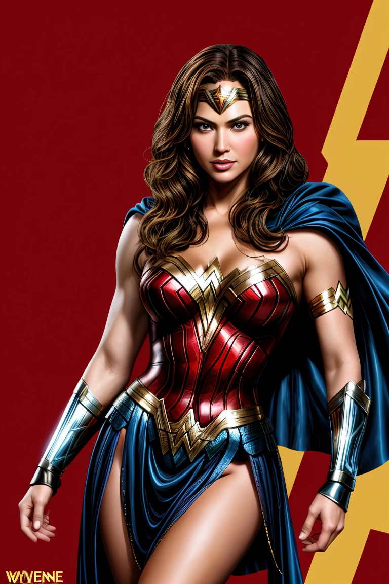 Wonder Woman in a Vivienne Westwood-inspired dress animated by W. Scott Forbes for Variant Comic Book. Woman looks like a hybrid of Lucy Lawless and Beyonce. No words or logos are present in the illustration.