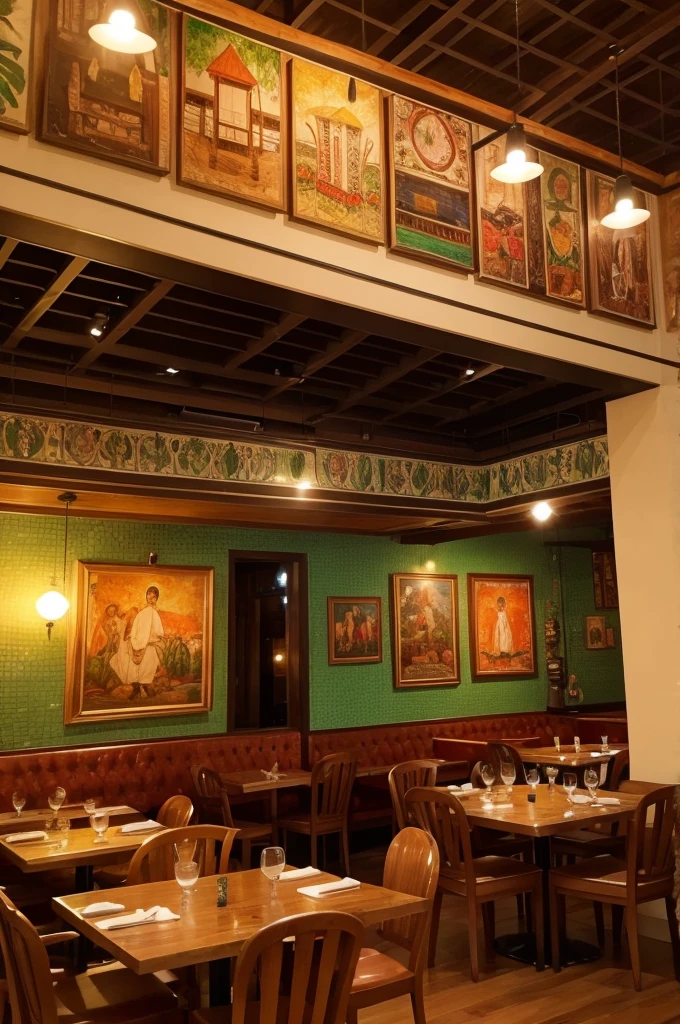 An inside restaurant with southern Brazilian culture as its theme, it is represented by paintings and decorations