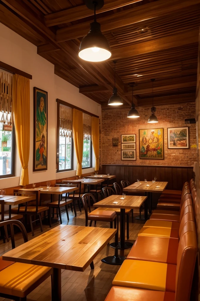 An inside restaurant with southern Brazilian culture as its theme, it is represented by paintings and decorations