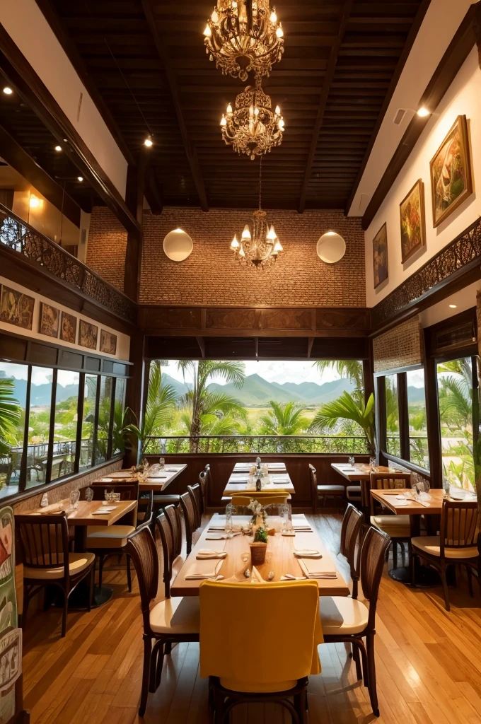 An inside restaurant with southern Brazilian culture as its theme, it is represented by paintings and decorations