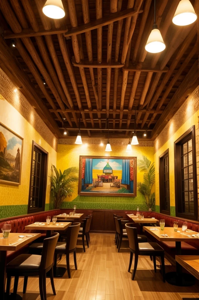 An inside restaurant with southern Brazilian culture as its theme, it is represented by paintings and decorations