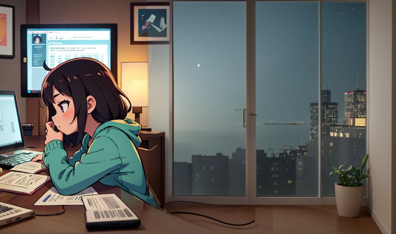 lofi room, windows at night