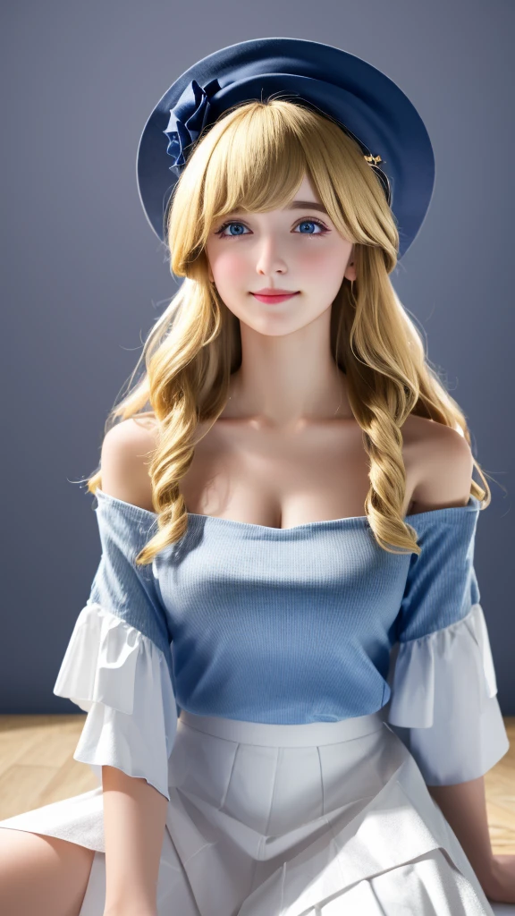 Huge moon background,(8K, Original photo, Highest quality, masterpiece:1.2), (Actual, photo Actual:1.3), Ultra-high resolution, Highly detailed color photos, 非常に詳細な CG 統合 8K 壁紙, Sharp focus, (Actual skin), Perfect ???????, (Cinema Lighting), Glossy Lips,
Destroy the street, Persistence, (Lovely lady), ((Blonde:1.2)), Long Hair, curl,Blunt bangs, blue eyes, (blush), (happiness), (Medium chest), White Skirt,White off-shoulder shirt, Please raise your legs high, Looking at the audience, Upper Body, close, Smile,Wear a beautiful hat