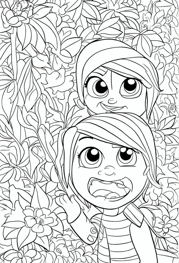 Create a coloring book with character ''JOY'' from the "Inside Out 2" movie. Use black lines on a white background without any shading.