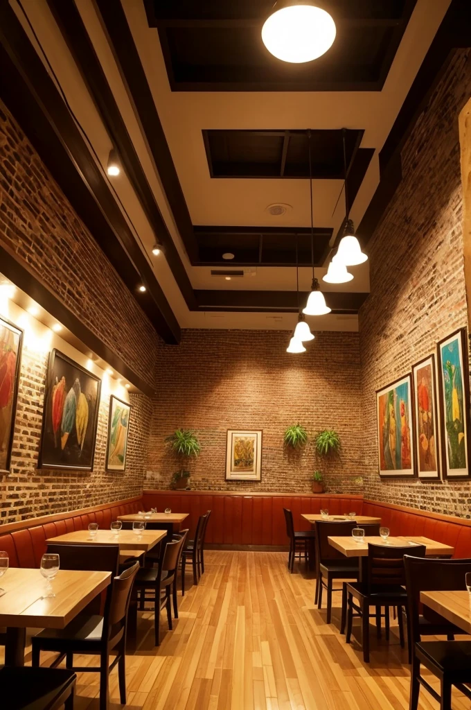 An inside restaurant with southern Brazilian culture as its theme, it is represented by paintings and decorations