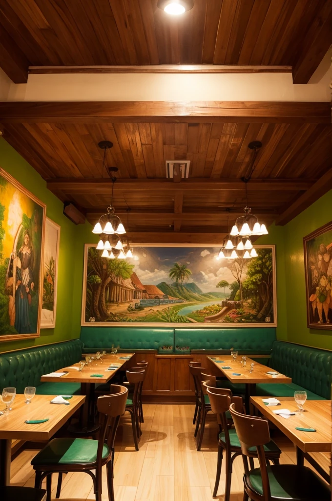 An inside restaurant with southern Brazilian culture as its theme, it is represented by paintings and decorations