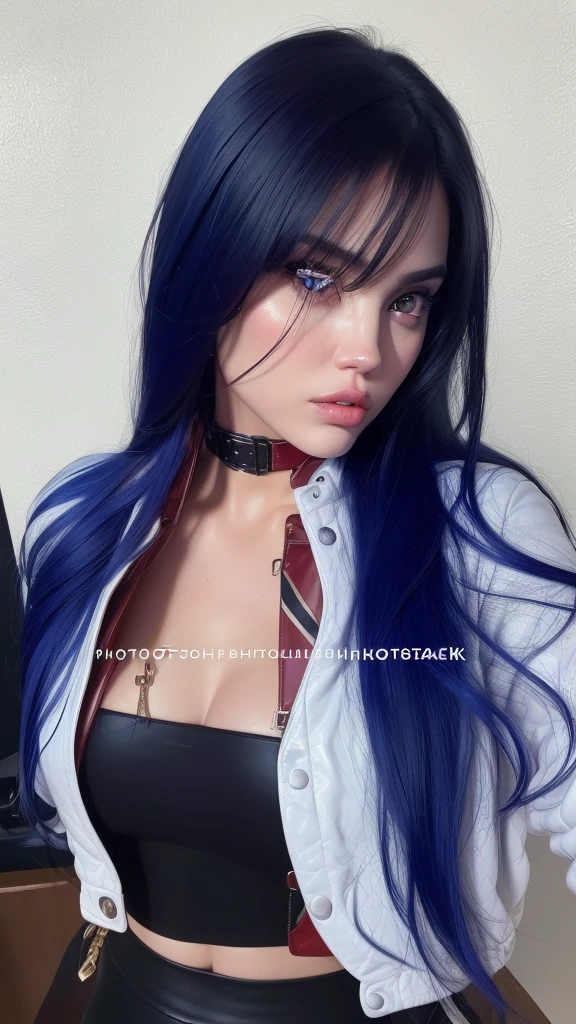 a young woman with long dark hair wearing a leather jacket, beautiful detailed eyes, beautiful detailed lips, extremely detailed eyes and face, long eyelashes, soft devil queen, 2000s style, Angelina Jolie, Bella Poarch, Instagram model, 18 years old, (best quality,4k,8k,highres,masterpiece:1.2),ultra-detailed,(realistic,photorealistic,photo-realistic:1.37),vivid colors,studio lighting,sharp focus