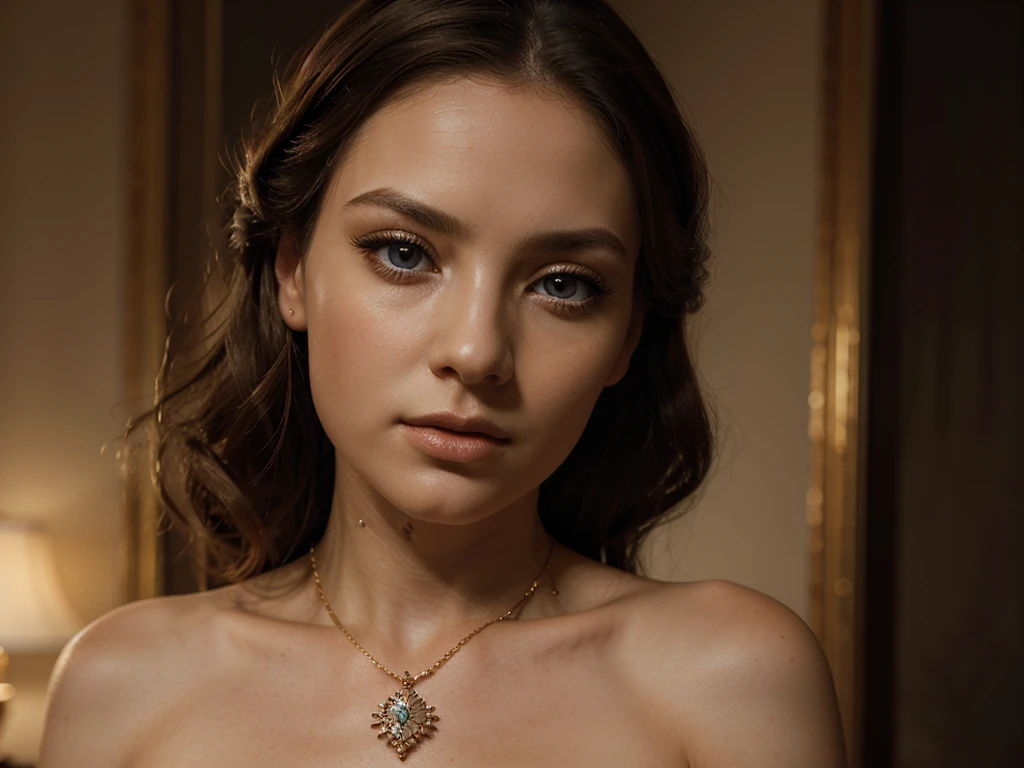 A chiaroscuro portrait of a woman, beautiful detailed eyes, beautiful detailed lips, extremely detailed eyes and face, long eyelashes, porcelain skin, elegant hairstyle, intricate jewelry, dramatic lighting, Renaissance style, dramatic shadows, warm golden tones, dramatic chiaroscuro lighting, ultra-detailed, 8k, photorealistic, masterpiece, cinematic, dramatic atmosphere, elegant and regal