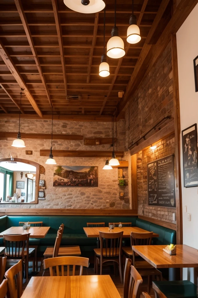 A restaurant inside that has the northern culture of Brazil as its theme, it is represented by pictures, decorations, etc